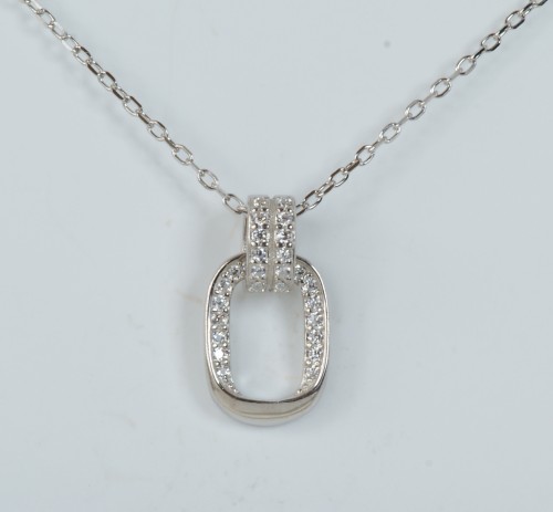Sterling Silver/CZ Oval Drop Pendant and Chain
